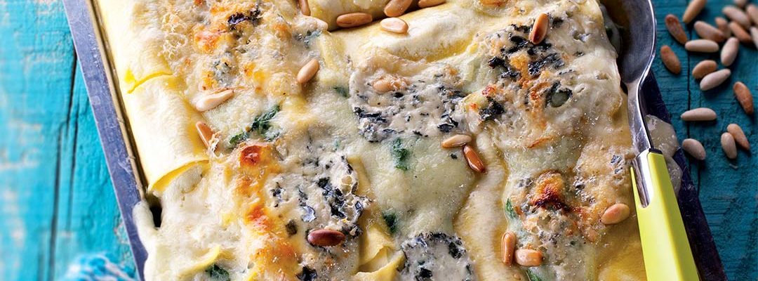 Mit Bleu d’Auvergne überbackene Cannelloni