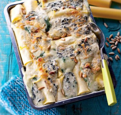 Mit Bleu d’Auvergne überbackene Cannelloni