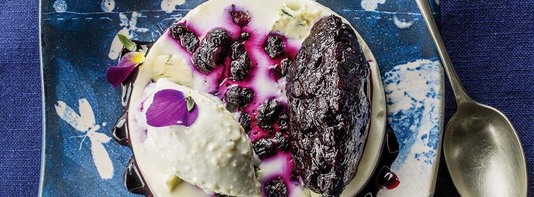 Blueberry and Bleu d’Auvergne panna cotta