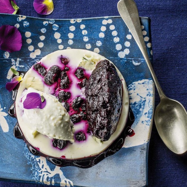 Blueberry and Bleu d’Auvergne panna cotta